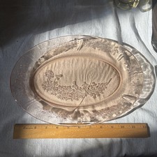 Art Deco Pink Depression Glass Footed Console Bowl with Chevron Pattern, 10" Diameter — listing 4