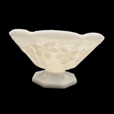 Vintage Anchor Hocking Milk Glass Octagonal Footed Compote with Embossed Grape Pattern — listing 6
