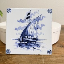 Delft Blue Hand-Painted Ceramic Tile 'Kanonschot' Naval Battle Scene after Van de Velde, Framed — listing 6