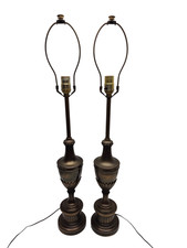 mid century pair Pair of Vintage Table Lamps - Polished Brass Urn & Brushed Nickel with Pleated Shades