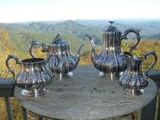 Set of Ornate Silver-Plated Tea/Coffee Glass Holders with Glass Inserts and Black Cabochon Accents — listing 6