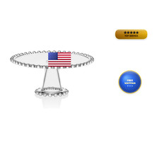 Vintage Candlewick-Style Beaded Rim Glass Pedestal Cake Stand with Starburst Pattern — listing 6