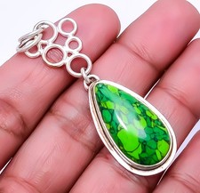 Green Mohave Turquoise Oval Cabochon Sterling Silver Pendant Yes - marked 925 or Sterling — listing 2