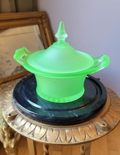 Green Depression Glass Two-Handled Serving Plate, Octagonal with Thumbprint/Hobnail Pattern, 6.5 inches — listing 2