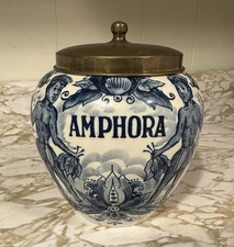 Vintage Delft Blue Hand-Painted 'Amphora' Tobacco Jar with Brass Lid — listing 4