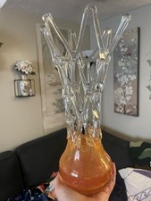 Hand-Blown Art Glass Bottle Vase with Orange Mottled and Yellow Streaked Design — listing 3