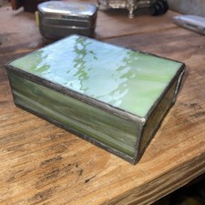 Handmade Cobalt Blue Stained Glass Hinged Trinket Box with Beveled Mirror Lid — listing 4
