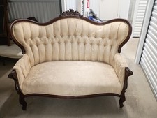Antique Victorian Empire-Style Wood-Frame Settee/Sofa with Purple Floral Upholstery — listing 6