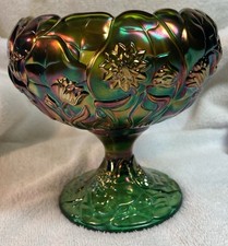 Vintage Teal Iridescent Carnival Glass Handled Basket with Ruffled Edge — listing 6
