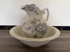 Hand-Painted Ceramic Pitcher and Basin/Bowl Set with Blue & Yellow Floral Motif — listing 5