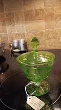 Set of Green Uranium/Vaseline Depression Glass Octagonal Bread & Butter Plates