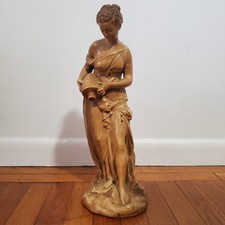 Vintage Chalkware Girl Figurine with Dog and Hand-Painted Dress — listing 3