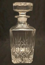 Vintage Cut Glass Square Whiskey Decanter with Faceted Stopper — listing 4