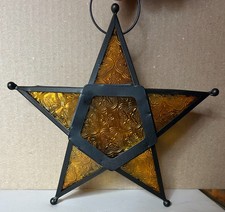 Vintage Amber Depression Glass Star/Petal Shaped Dish, 6.5 inch