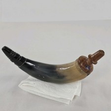 Hand-Carved Powder Horn with Etched Tribal Motifs and Leather Strap — listing 2