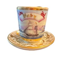 Antique Victorian Porcelain Twin-Handled Shaving Mug / Cache Cup with Pink Floral Transfer and Gold Gilt Handles — listing 6