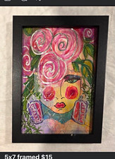 Pop Art Print of Stylized Red Face on Blue and Yellow Ground