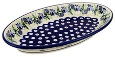 Handmade Studio Pottery Oval Serving Tray with Blue Ombré Glaze and Dotted Center — listing 4