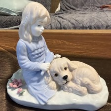 Porcelain Figurine of Girl in Flowered Hat with Puppy and Flowers — listing 4