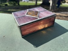 Handmade Cobalt Blue Stained Glass Hinged Trinket Box with Beveled Mirror Lid