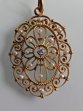 Antique Oval Openwork Brooch with Seed Pearl Cluster, Grapevine Motif — listing 5