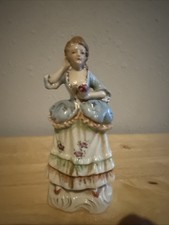 Vintage Porcelain Colonial Musician Figurines, Set of 3, White with Teal & Gold Accents, listing 3