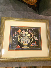 Framed Floral/Garden Landscape Print in Gold and Blue Wood Frame, listing 2