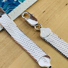 Herringbone Flat Snake Chain Necklace with Lobster Clasp and Oval Hang Tag