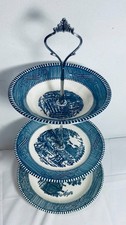 Currier & Ives Blue Transferware Two-Tier Serving Tidbit Tray — listing 2
