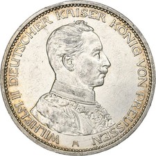 German Empire Prussia 3 Mark Silver Coin, Wilhelm II in Uniform, 1914 A (Berlin Mint) — listing 4