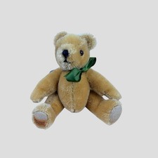 Small Jointed Plush Teddy Bear with Movable Legs and Pink Ribbon Bow, approx 6 inches — listing 4