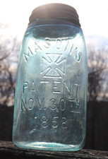 Antique Aqua Glass Mason's Patent Nov 30th 1858 Maltese Cross Fruit Jar with Crown Zinc Lid — listing 3