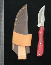 Handmade Damascus Steel Fixed Blade Knife with Zebrawood Handle and Leather Sheath — listing 6