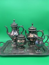 Set of Ornate Silver-Plated Tea/Coffee Glass Holders with Glass Inserts and Black Cabochon Accents — listing 4