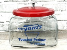 Vintage Tom's Toasted Peanuts Glass Counter Store Display Jar with Red Lid — listing 4