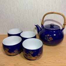 Blue and White Chinoiserie Floral Tea Set with Gold Trim (Teapot, Sugar Bowl, Creamer) — listing 6