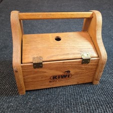 Vintage Wooden Shoe Shine Box with Integral Foot Rest and Wire Handle — listing 6