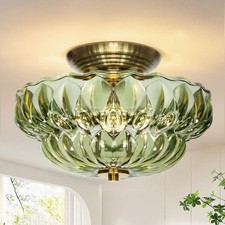 Vintage Frosted Glass Ceiling Light Fixture Shade with Center Hole and Embossed Floral Border — listing 5