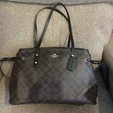 Coach Signature Jacquard Drawstring Shoulder Bag in Tan & Brown