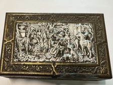 Antique Brass Cigarette/Trinket Box with Repoussé Copper Armorial Medallion
