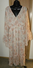 Dress Forum Los Angeles Champagne Pink Satin Maxi Dress, Small, Long Sleeve Ruched Bodice with Button Detail — listing 6
