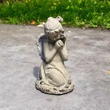 Cast Concrete Kneeling Praying Angel Garden Statue with Detailed Wings — listing 6
