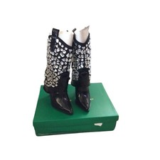 Lauren Lorraine Brianna-2 Rhinestone Pearl Embellished Faux-Fur Lace-Up Combat Boots, Black, Size 9 — listing 3