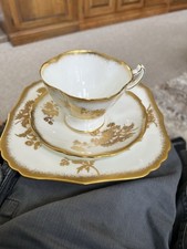 Hammersley & Co. Cobalt Blue & Gold Chintz Bone China Footed Teacup and Saucer — listing 4