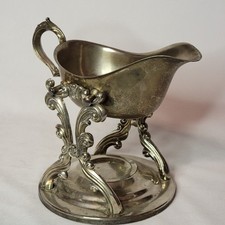 Antique Silverplate Rococo-Style Tilting Gravy/Sauce Boat with Ebonized Wood Handle on Stand — listing 5