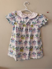 The Beaufort Bonnet Company Baby Girl Peter Pan Collar Dress, Blue Bow & Rose Floral Print, Size 1-3M — listing 6
