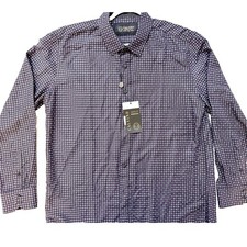 Calvino Men's Long-Sleeve Button-Up Shirt with Metallic Geometric Aztec Print, Size 2XL