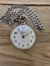 Sekonda Pocket Watch with Ornate Engraved Scrollwork Case Back and Chain