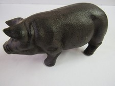 Set of 3 Cast Iron Pig Figurines with Distressed Painted Finish