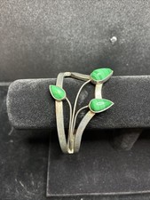 Vintage Mexican Sterling Silver Bangle Bracelet with Green Malachite-Style Inlay 925 / Sterling Mexico — listing 4